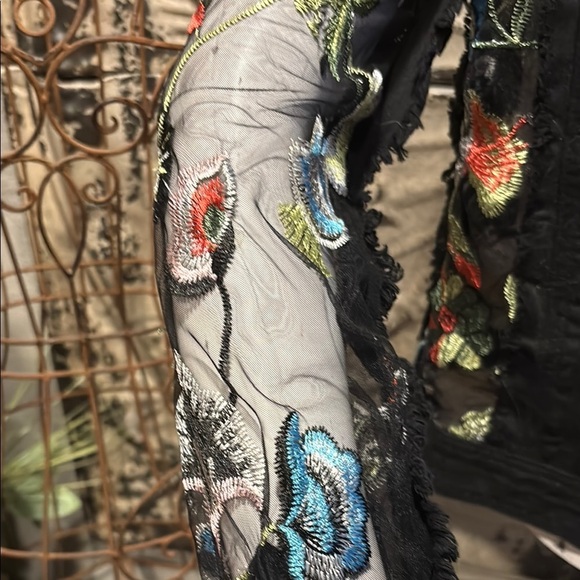 Adore Black Mesh Jean Jacket with Vibrant Embroidery - Picture 7 of 16